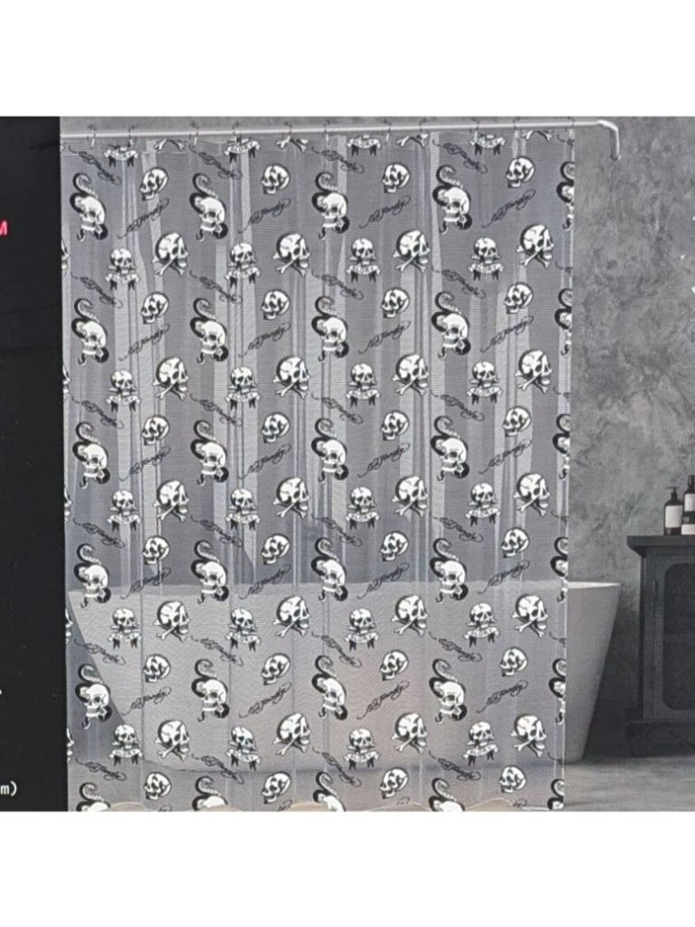 Ed Hardy Printed PEVA Shower Liner Skulls Design 72" x 72" Black White NWT